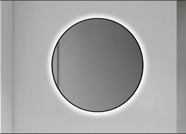 Espejo redondo con contorno negro retroiluminado sin touch