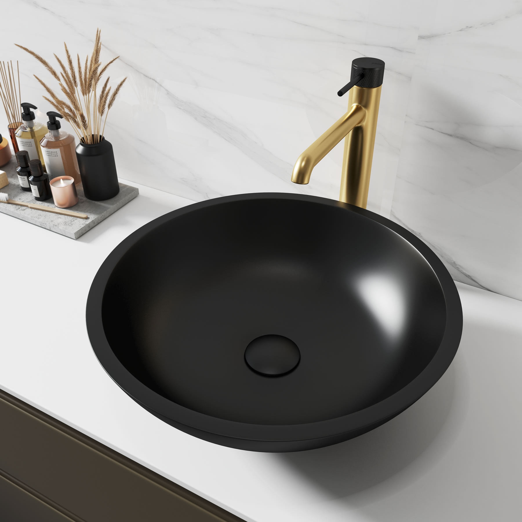 Lavabo de diseño oscuro redondo