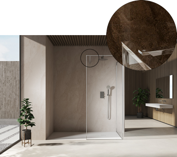 Mamapara de baño de diseño Lux Walk-In con dos fijos en angulo Mamapara de baño de diseño Lux Walk-In con dos fijos en angulo