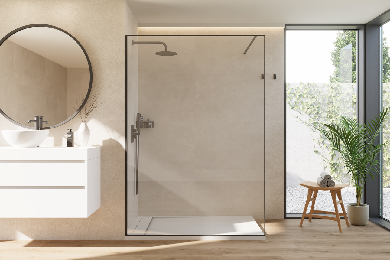 Mamapara de baño de diseño Lux Walk-In negro Mamaparas de baño de lujo Lux Walk-In