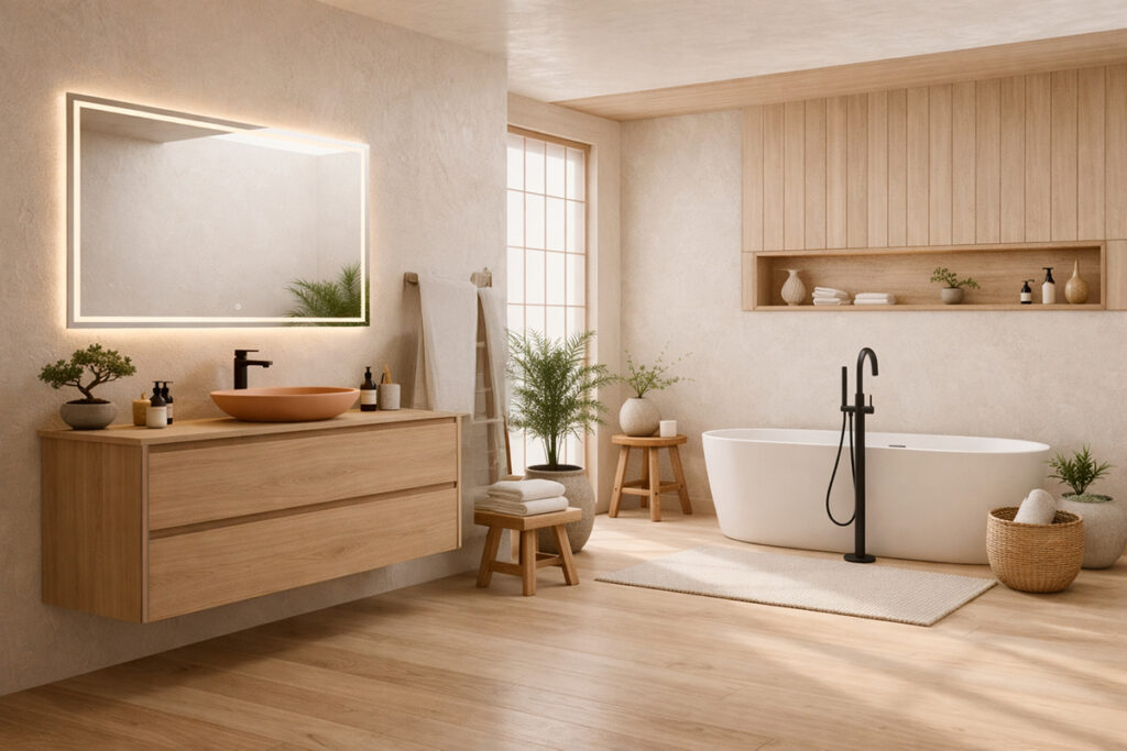 Guia de baños de estilo japandi modernos