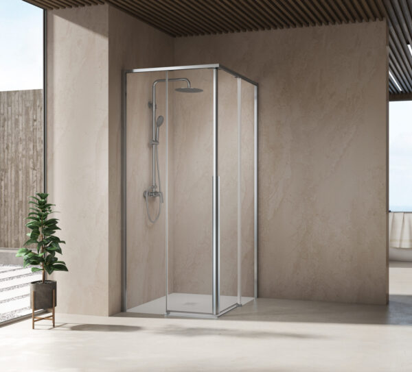 Lux Confort Angular Corredera 2F+2C Perfil Izquierdo Plata Brillo